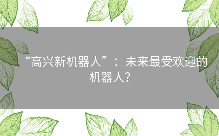 “高兴新机器人”：未来最受欢迎的机器人？