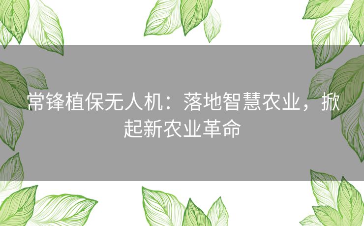 常锋植保无人机：落地智慧农业，掀起新农业革命