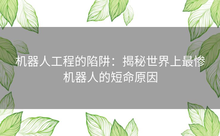 机器人工程的陷阱：揭秘世界上最惨机器人的短命原因