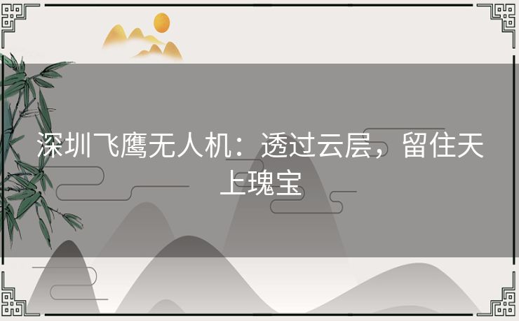深圳飞鹰无人机：透过云层，留住天上瑰宝