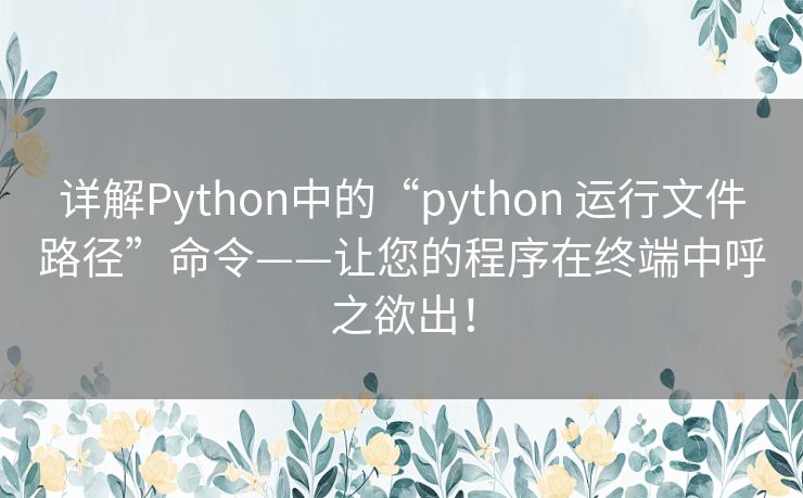 详解Python中的“python 运行文件路径”命令——让您的程序在终端中呼之欲出！